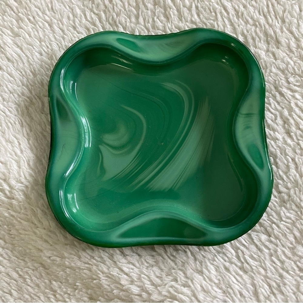Vintage Bohemian Malachite Green Glass Ashtray 3.5 inches​​​​​​